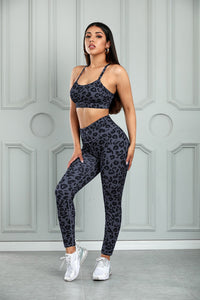 Thumbnail for Leopard Cutout Sports Bra and Leggings Set