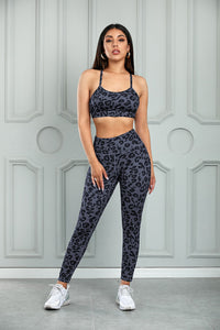 Thumbnail for Leopard Cutout Sports Bra and Leggings Set