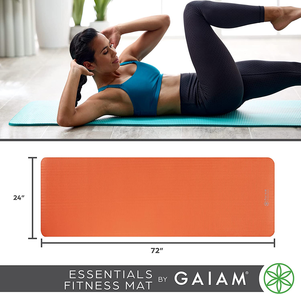 Essentials Thick Yoga Mat Fitness & Exercise Mat with Easy-Cinch Yoga Mat Carrier Strap, 72"L X 24"W X 2/5 Inch Thick