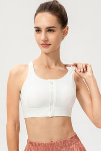 Thumbnail for Zip-Up Round Neck Sports Bra