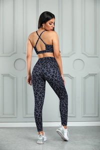 Thumbnail for Leopard Cutout Sports Bra and Leggings Set