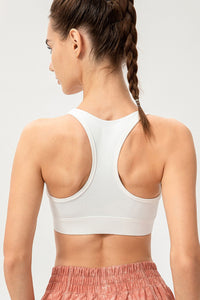 Thumbnail for Zip-Up Round Neck Sports Bra