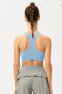 Thumbnail for Zip-Up Round Neck Sports Bra