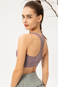 Thumbnail for Zip-Up Round Neck Sports Bra